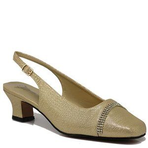 Women's Wide Width Sling Back Low Heeled Pumps Sandals Shoes Dressy Satin Stones